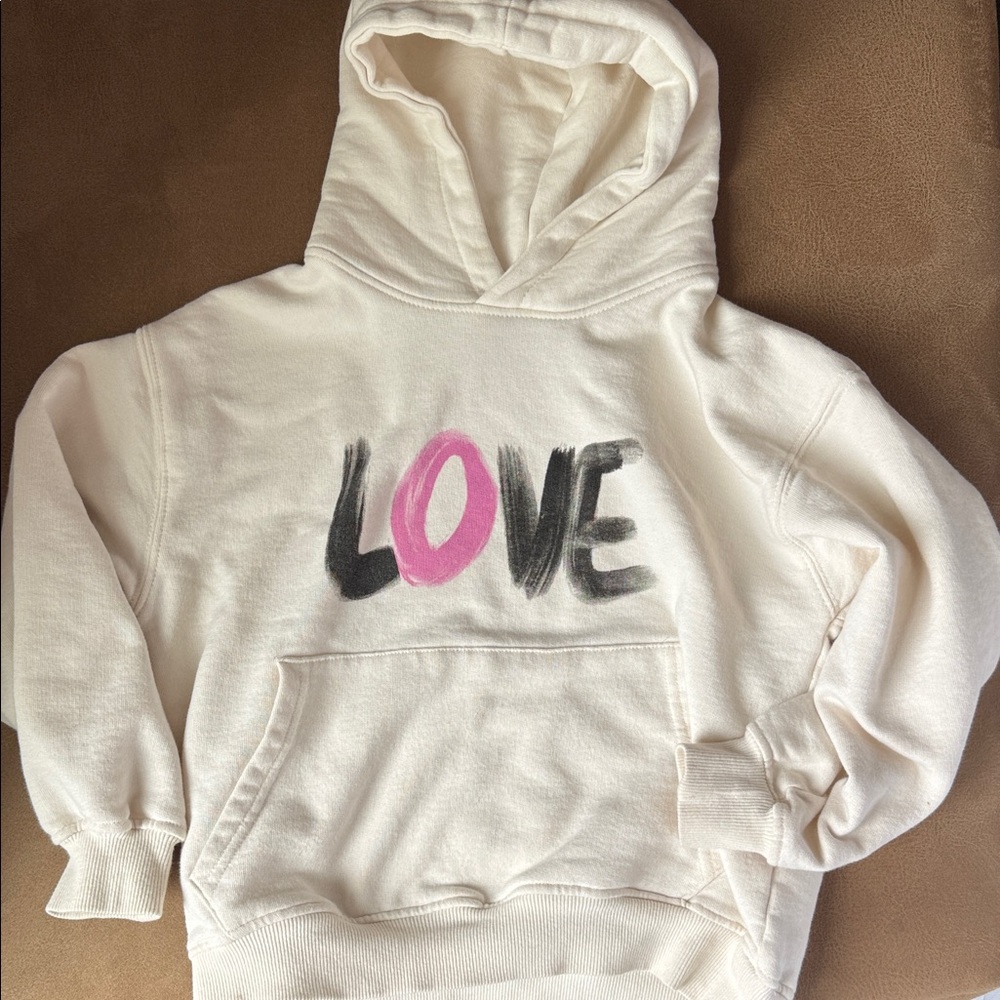 Girls Zara White Hoodie with Love Graphic